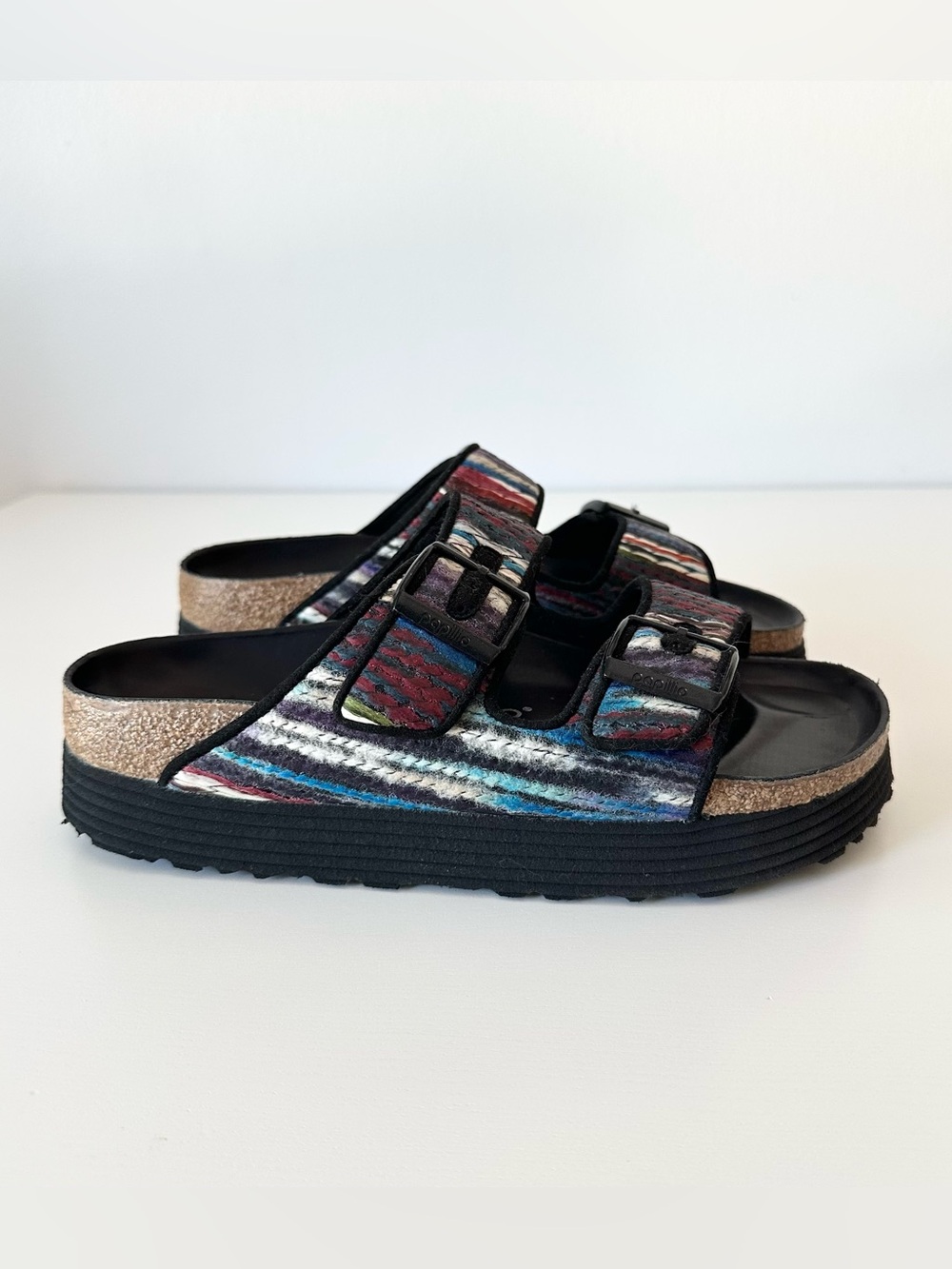 Papillio by Birkenstock Arizona Platform Sandals Multicolor Woven Straps Size 39
